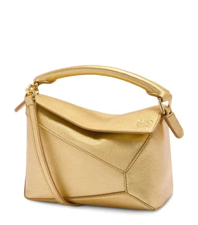 Loewe Mini Metallic Leather Puzzle Top-handle Bag In Gold