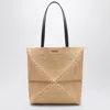 Loewe Mini Natural Raffia Puzzle Fold Tote Handbag In Tan