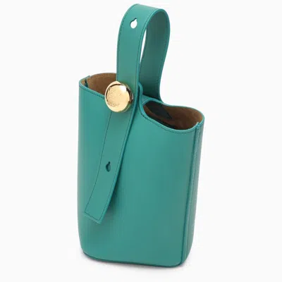 Loewe Mini Pebble Black Calfskin Leather Bucket Bag With Gold-tone Accents In Green