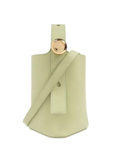 Loewe Pebble Mini Leather Bucket Bag In Green