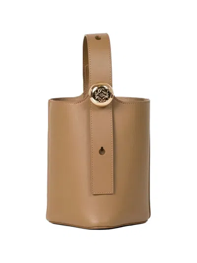 Loewe Mini Pebble Leather Bucket Bag In Brown