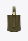 Loewe Olive Green Calfskin Pebble Bucket Small Bag Women In Olive