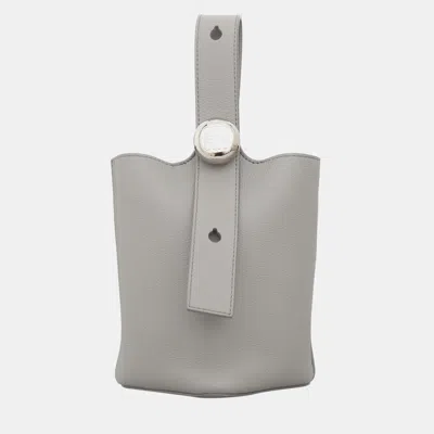 Pre-owned Loewe Mini Pebble Leather Bucket Crossbody Bag In Gray