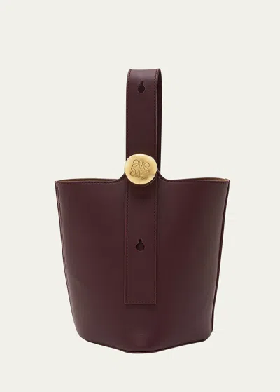 Loewe Mini Pebbled Leather Bucket Bag In Dark Burgundy