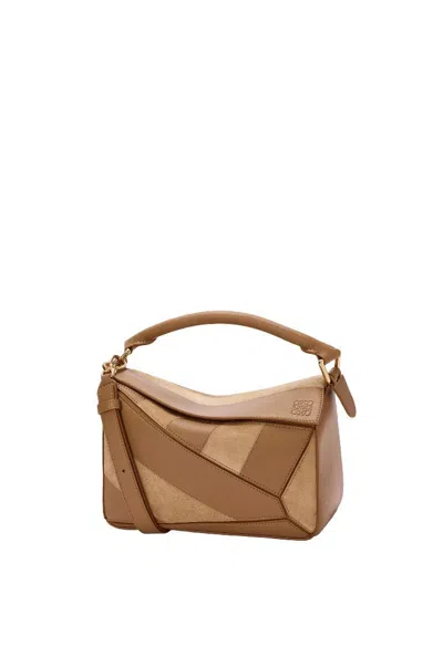 Loewe Mini Puzzle Bag With Stripes In Brown