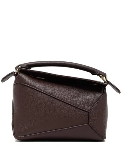 Loewe Mini Puzzle Calfskin Tote Bag In Brown