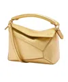 Loewe Puzzle Edge Mini Top-handle Bag In Metallic Leather In Nude