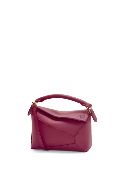 Loewe Mini Puzzle Edge Leather Shoulder Bag In Red
