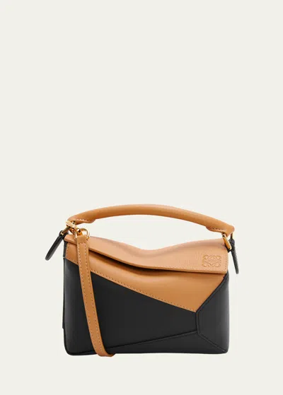 Loewe Puzzle Edge Mini Two-tone Textured-leather Shoulder Bag In 2727 Warm Desert