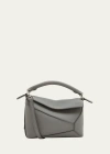 Loewe Mini Puzzle Edge Leather Shoulder Bag In Pearl Grey