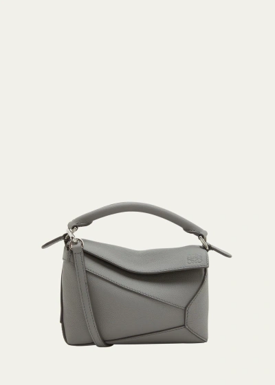 Loewe Mini Puzzle Edge Leather Shoulder Bag In Pearl Grey