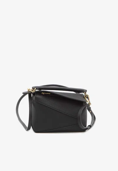 Loewe Featherlight Puzzle Mini Textured-leather Shoulder Bag In Black