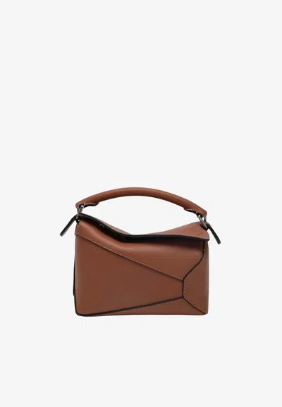 Loewe Mini Puzzle Edge Top Handle Bag In Brown