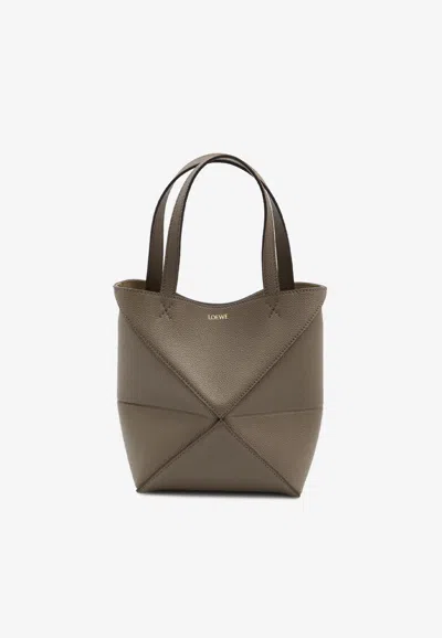 Loewe Mini Puzzle Fold Calf Leather Tote Bag In Brown