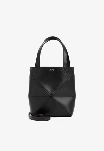 Loewe Puzzle Mini Leather Tote In Black