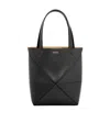 Loewe Puzzle Fold Mini Tote Bag In Shiny Leather In Black