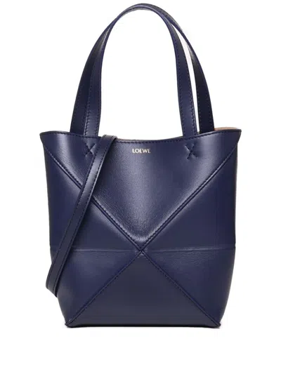 Loewe Puzzle Fold Mini Leather Tote Bag In Blue