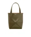 Loewe Mini Puzzle Fold Tote In Shiny Calfskin In Green