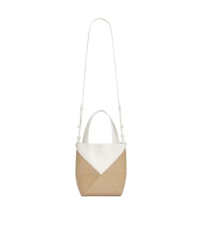 Loewe Mini Puzzle Fold Tote In Shiny Calfskin In Nude