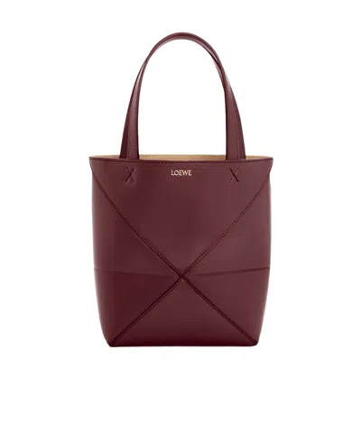 Loewe Mini Puzzle Fold Tote In Shiny Calfskin In Red