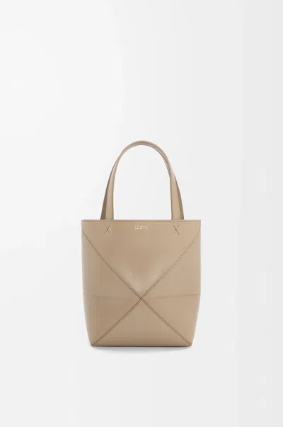Loewe Mini Puzzle Fold Tote In Shiny Leather Skin For Woman In Neutral
