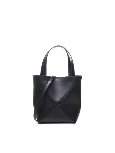Loewe Puzzle Mini Leather Tote In Black