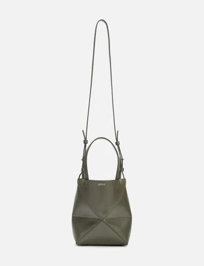 Loewe Mini Puzzle Fold Tote In Shiny Calfskin In Green