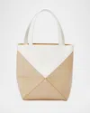 Loewe Mini Puzzle Foldable Bicolor Tote Bag In Soft Whitepaper Craft
