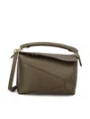 Loewe Puzzle Edge Small Top-handle Bag In Leather In Dark Khaki Green