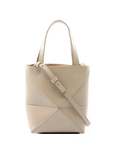 Pre-owned Loewe Mini Puzzlefold Leather Handbag In Neutral