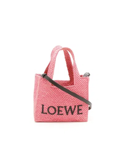 Loewe Mini Raffia Font Tote Bag In Pink