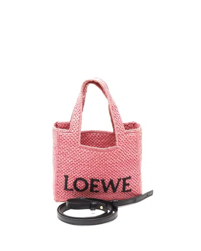 Loewe Mini Raffia Font Tote Bag In Pink