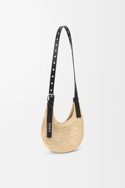 Loewe Mini Punch Hole Hobo In Raffia And Leather Skin For Woman In Black