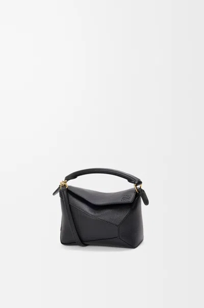Loewe Mini Puzzle Edge Bag In Soft Grained Leather Skin For Woman In Black