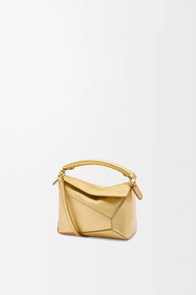 Loewe Mini Puzzle Edge Bag In Laminated Lambskin For Woman In Gold