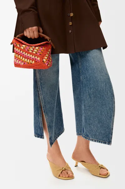 Loewe Mini Puzzle Edge Bag In Raffia And Leather Skin For Woman