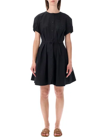 Loewe Mini Shirt Dress With Self-tie Belt In Black