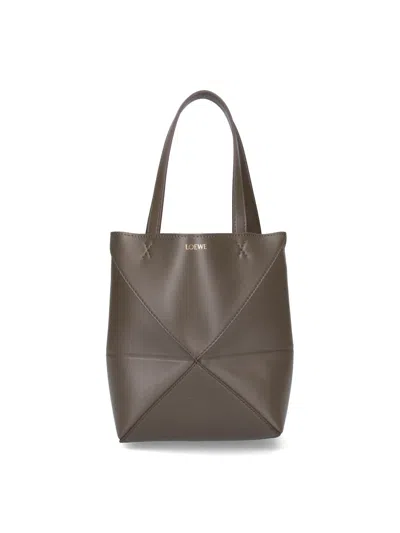 Loewe Mini Puzzle Fold Tote In Shiny Calfskin In Green