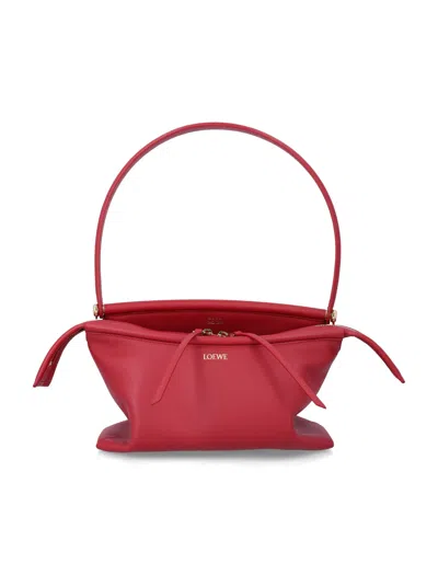 Loewe Mini Whisker Glazed Calfskin Handbag With Structured Handle In Carmine Red