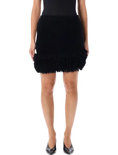 Loewe Mini Wool Blend Skirt With Fringe Hem In Black