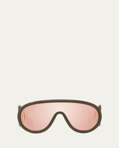 Loewe Mirror Acetate Shield Sunglasses In Shiny Dark Green Mirror