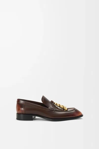Loewe Leather Loafers Gold Tone Chain Detail In Brown