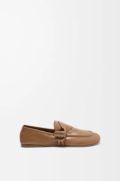 Loewe Camel Leather Toggle Loafers In Brown