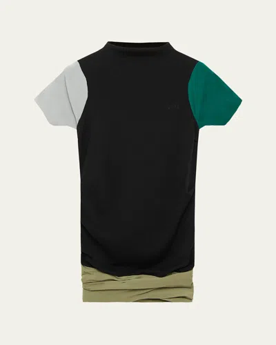 Loewe Mock-neck Colorblock Cap-sleeve Knit Top In Black