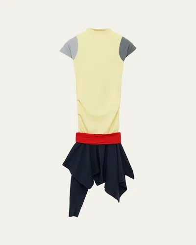 Loewe Mock-neck Colorblock Handkerchief Dress In Multi
