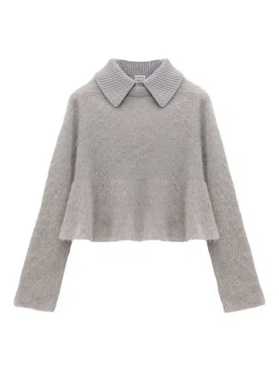【送料&関税込】Loewe Grey Mohair Blend Polo Shirt Loewe Cropped Wool-blend Trimmed Mohair-blend Polo Sweater