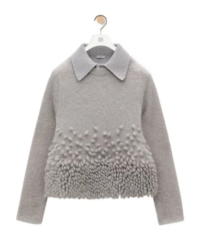 Loewe Mohair Blended Polo Shirt In Grey
