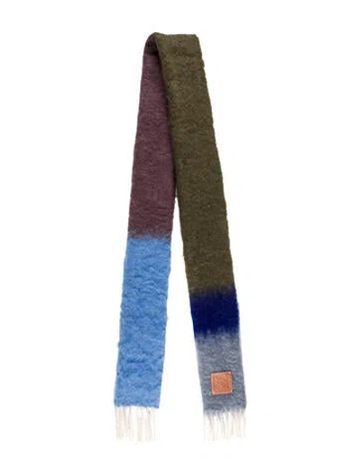 Pre-owned Loewe Mohair Colorblock Pattern Scarf In Blue