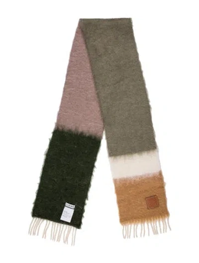 Pre-owned Loewe Mohair Colorblock Pattern Scarf In Green