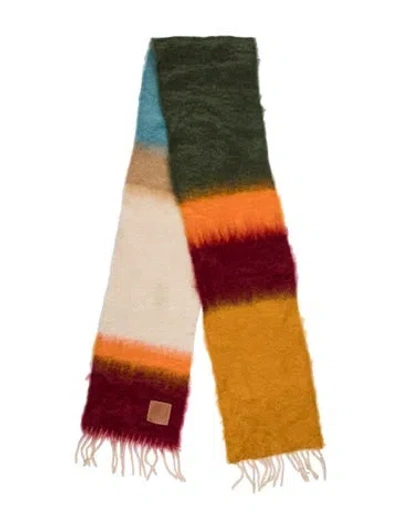 Pre-owned Loewe Mohair Colorblock Pattern Scarf In Green